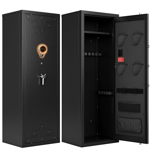 Sapital 10-15 Biometric Rifle Gun Safe, Quick Access Fingerprint Cabinet with Adjustable Gun Rack
