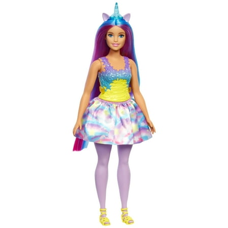 Barbie Dreamtopia Unicorn Doll, Curvy with Blue & Purple Hair, Skirt, Removable Unicorn Tail & Headband