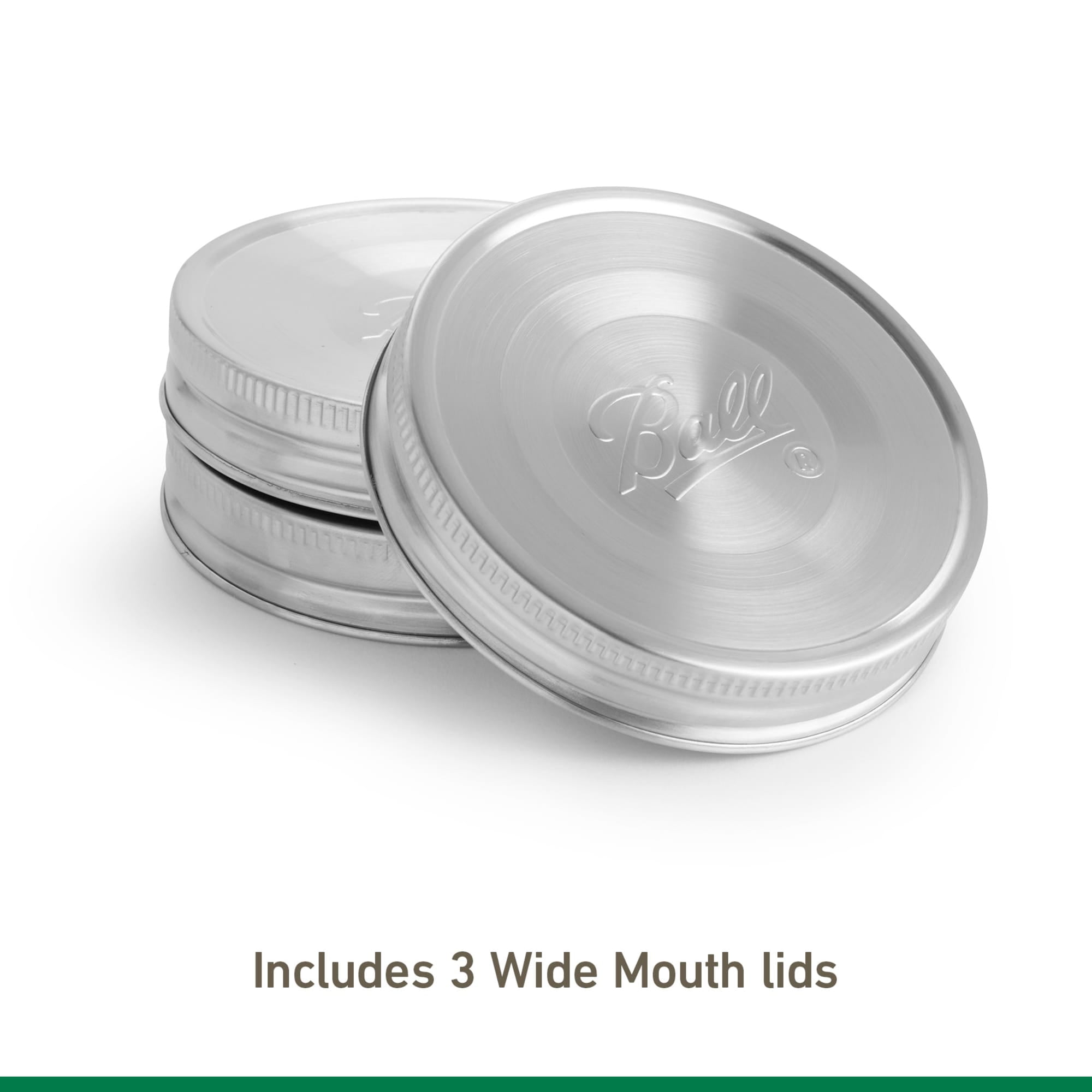 Ball 3-Pack Stainless Steel Mason Jar Lids - Wide Mouth, One-Piece Reusable Canning Jar Lids for Meal Prep and Pantry Storage, Fits Ball Wide Mouth Mason Jars