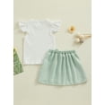 thumbnail image 4 of Suealasg Toddler Girls Summer Outfits 6M 1T 2T 3T Kids Girls Fly Sleeve Ribbed Tops with Bow Tweed Mini Skirt Set 2Pcs Baby Girls Clothes Set, 4 of 9