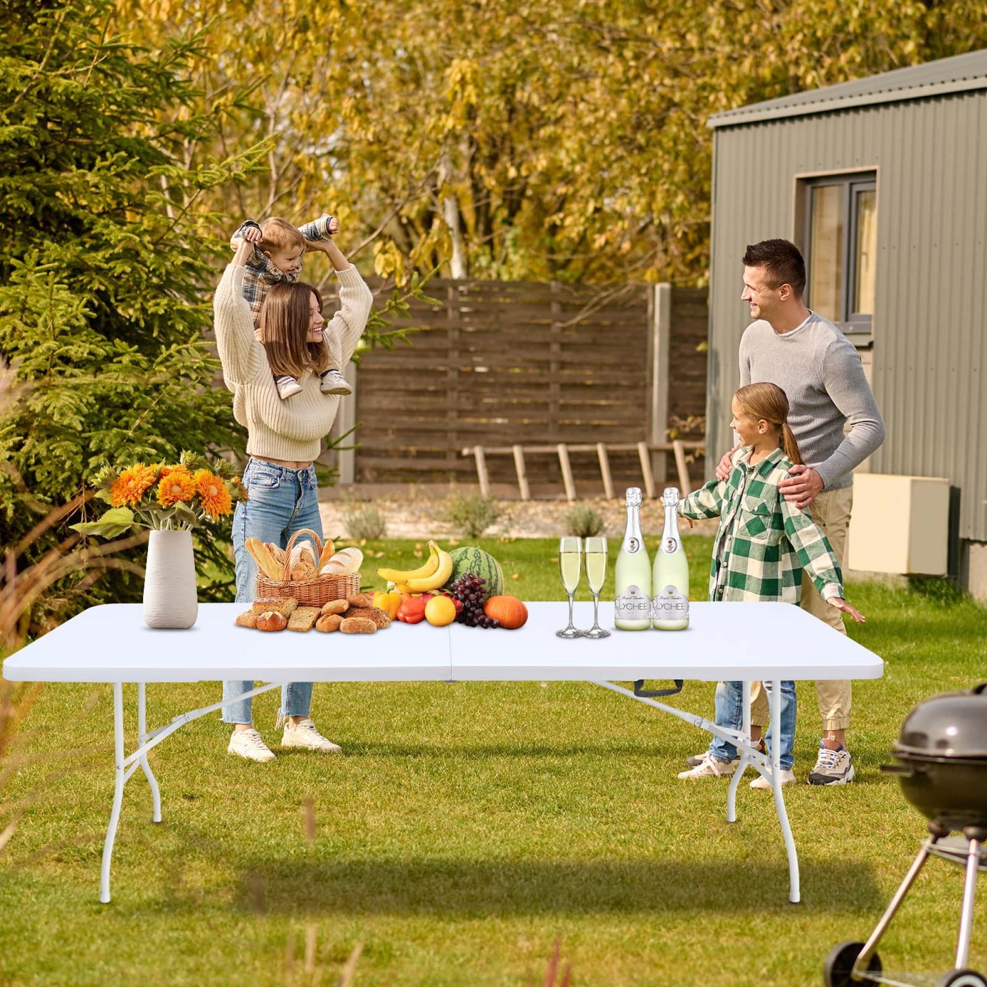 8 Foot Folding Table,Outdoor Folding Table,Bi-Fold,Outdoor Table for Picnic Party Dining Camp,White