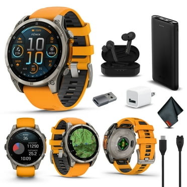 Garmin Fenix 8 47MM AMOLED Sapphire Multisport GPS Smartwatch Titanium with Spark Orange/Graphite Silicone Band Bundle