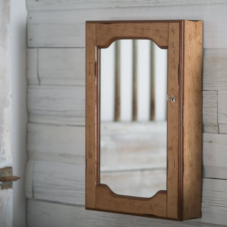 Distressed Wall Mount Mirrored Locking Jewelry Armoire - Walmart.com - 