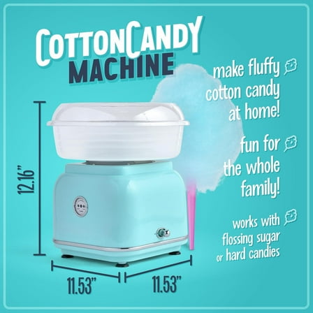Classic Countertop Cotton Candy Machine, Manual, Retro Vintage Candy Maker Includes 2 Reusable Cones & Scoop, Aqua