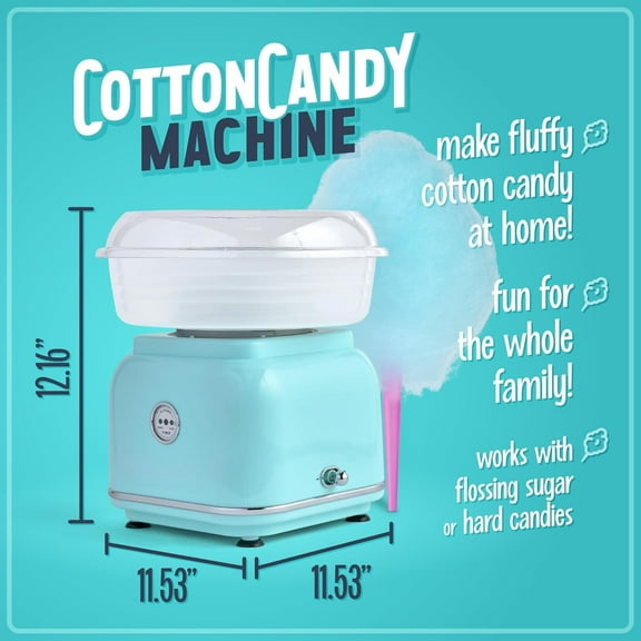 Classic Countertop Cotton Candy Machine, Manual, Retro Vintage Candy Maker Includes 2 Reusable Cones & Scoop, Aqua