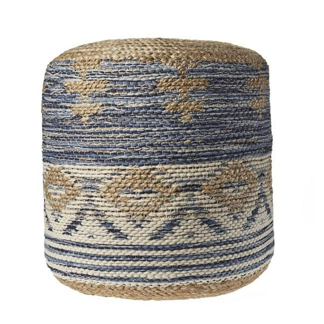 LR Resources POUFS99756NNV1616 Geometric Jute Pouf, Natural, Navy & Gray