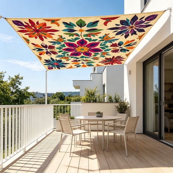 Shade Sail Bohemian Floral Polyester Fabric UV Block Decorative Cover for Backyard Garden Patio Outdoor Photography Canopy