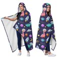 thumbnail image 1 of Wearable Blanket,DarkBlue Cartoon Dinosaurs Space Rockets Pattern Hooded Wearable Flannel Blanket for Adults & Teens,Winter Poncho Shawl Wrap Cape Cozy Anti-Pill,60"x80", 1 of 1