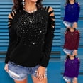 thumbnail image 1 of SAYFUT Plus Size Women Rhinestone Cold Shoulder Tops T-Shirts Long Sleeve Loose Blouse, 1 of 3