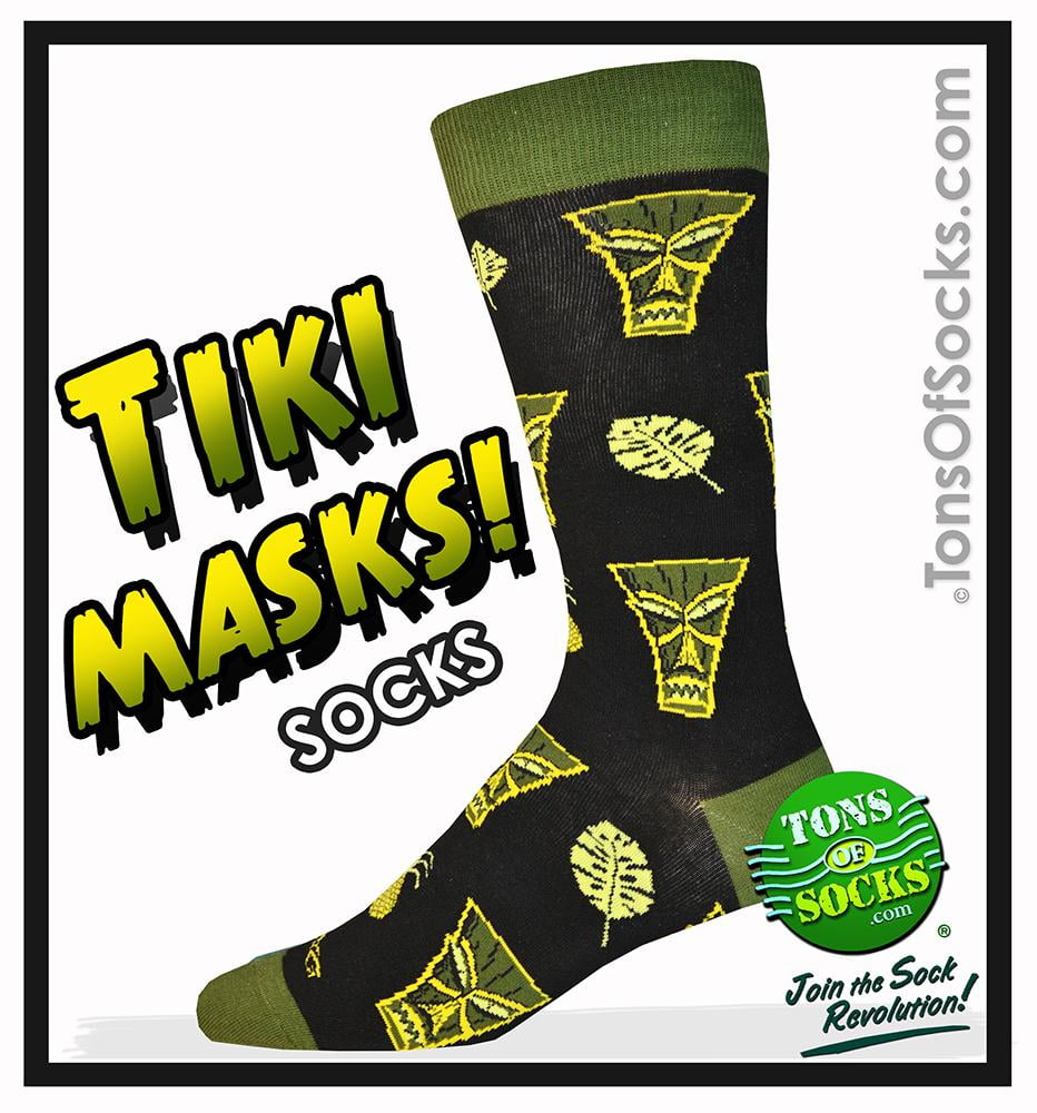 Bell Men/'s Crew Socks SHAG Tiki Mask Blue Green Retro Novelty Footwear K
