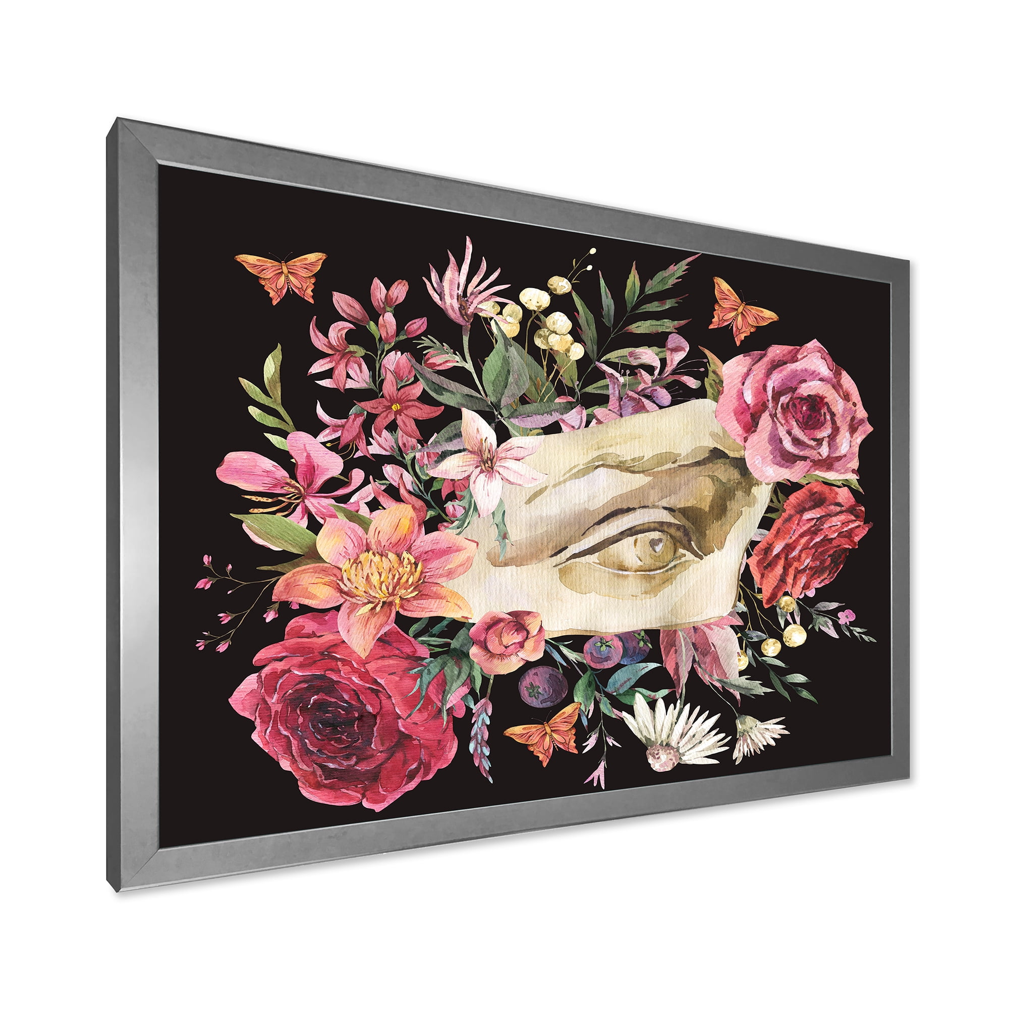 Designart 'Dried Wildflowers With Greek Sculpture David Eye' Farmhouse Framed Art Print