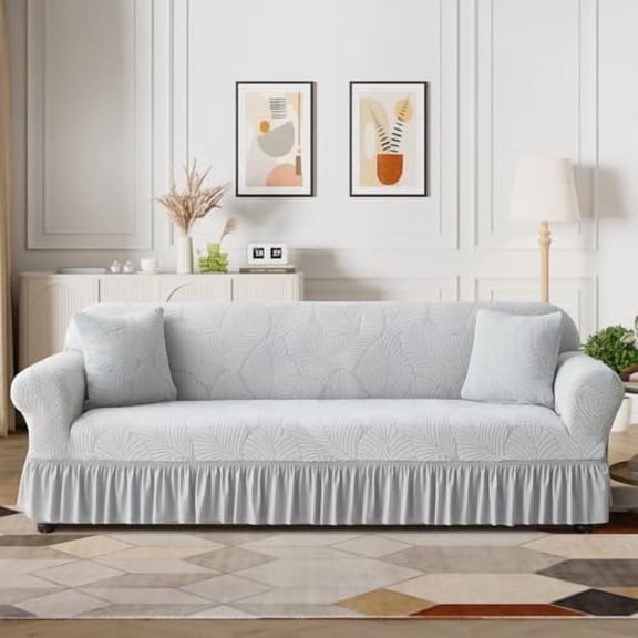 Stretch Velvet Sofa Slipcover, Cushion Couch Cover with Skirt, Pet Friendly Durable Washable Stretchable, Easy Fit Universal Furniture Protector, (75"-91",Light Gray)$$Home Decor, Kitchen, & Other