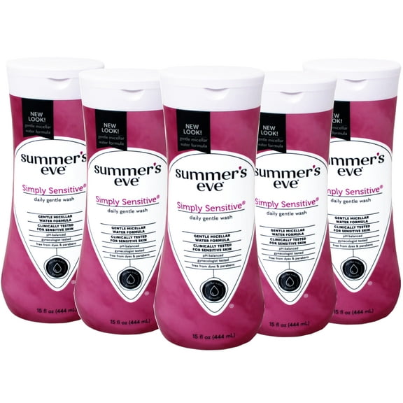 5 Pack - Summerâ€™s Eve Simply Sensitive Daily Feminine Wash, Removes Odor, pH Balanced, 15 fl oz