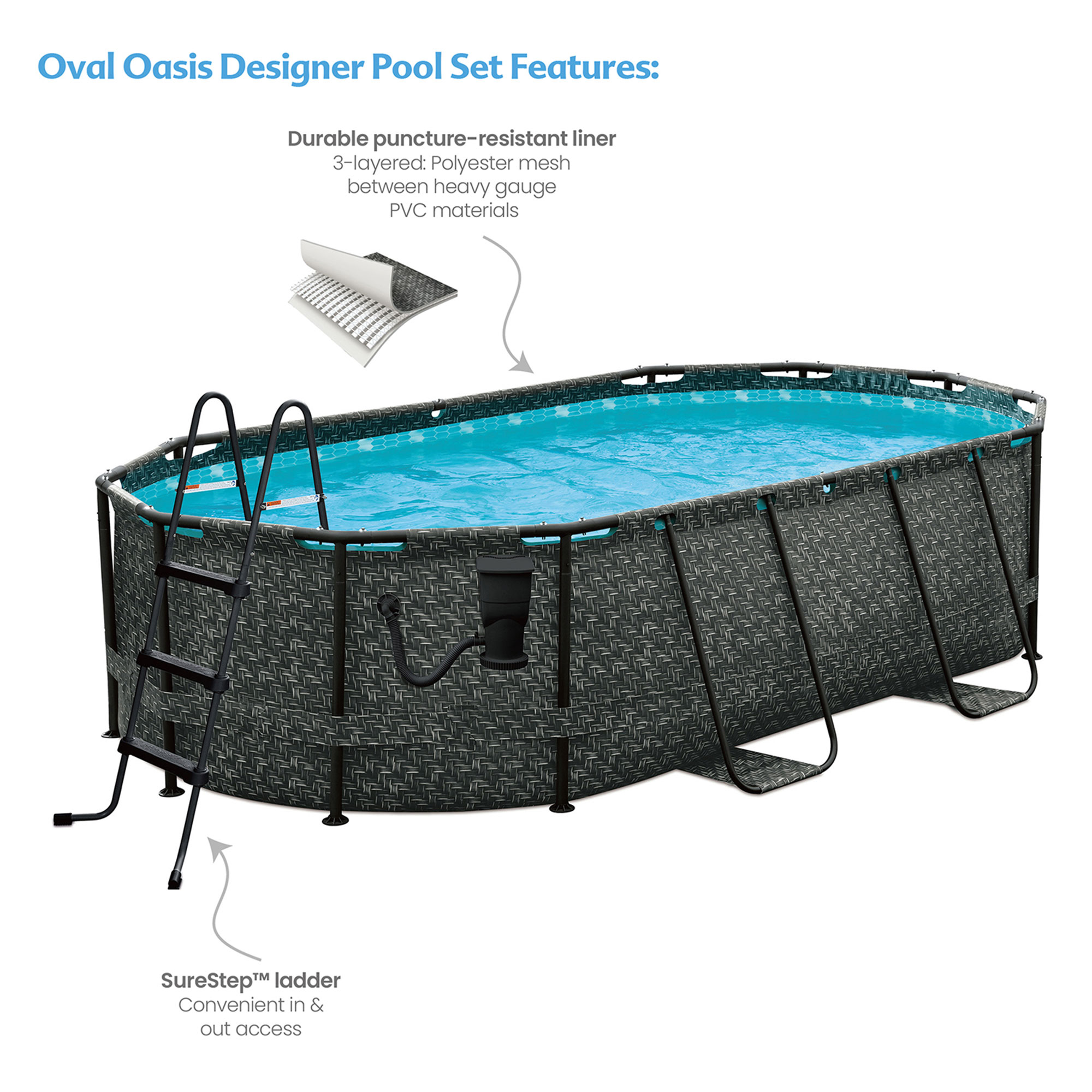 Funsicle 13' x 8' x 39.5" Oasis Designer Oval Swimming Pool, Herringbone - image 5 of 11