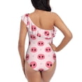 thumbnail image 5 of Salouo Pig Noses Pattern One Shoulder Ruffled One Piece Swimsuit for Women V Neck Swimwear Tummy Control Bathing Suit-Small, 5 of 6