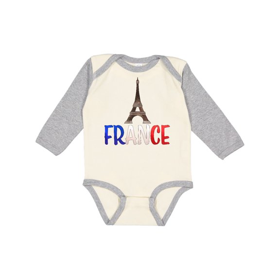 Inktastic France Eiffel Tower Flag in Text Boys or Girls Long Sleeve Baby Bodysuit