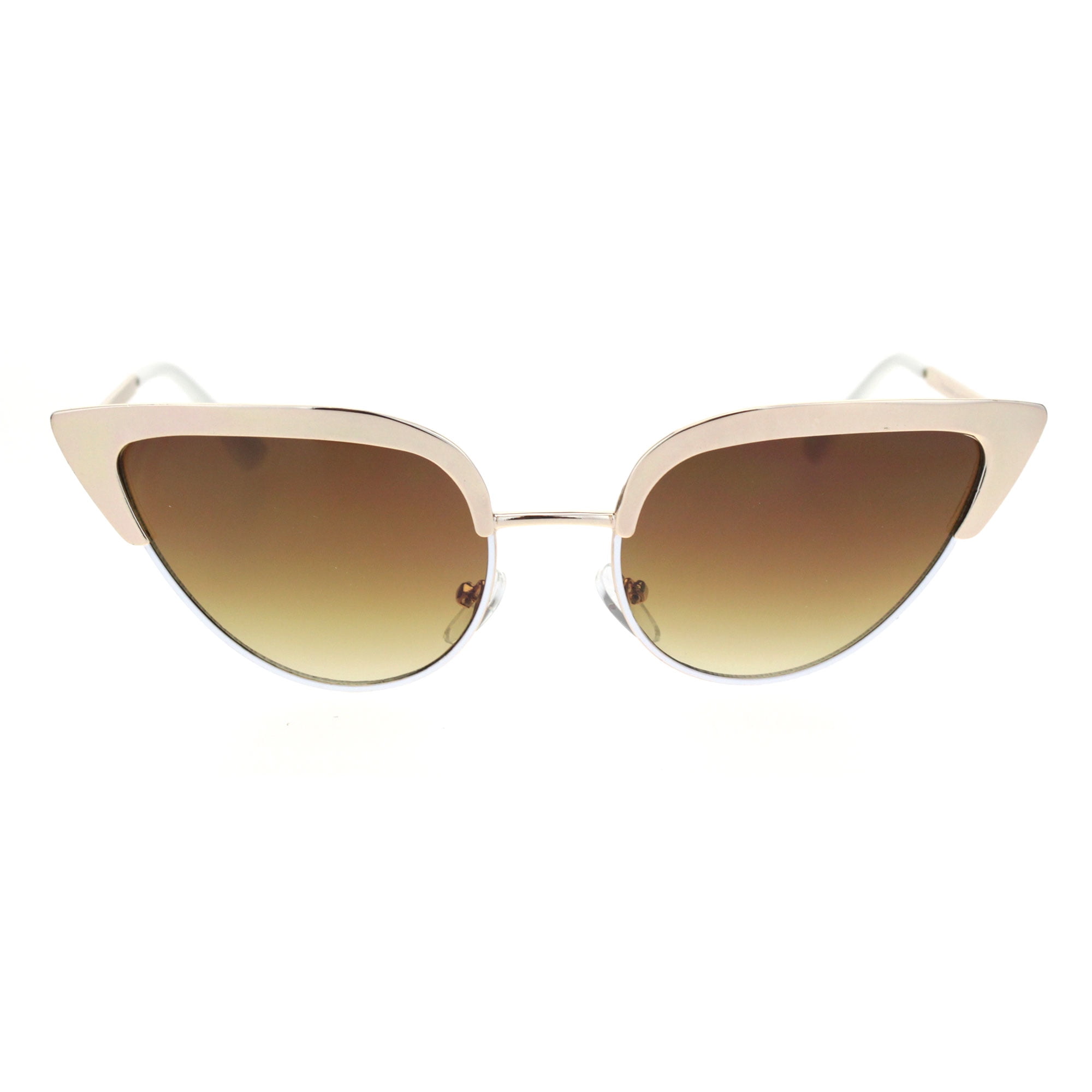 Womens Retro Trendy Half Rim Cat Eye Chic Metal Sunglasses Gold Brown Womens Retro Trendy Half Rim Cat Eye Chic Metal Sunglasses Gold Brown