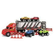 New Bright 22" Free-Wheeling Car Carrier with Trucks and Accessories, Red