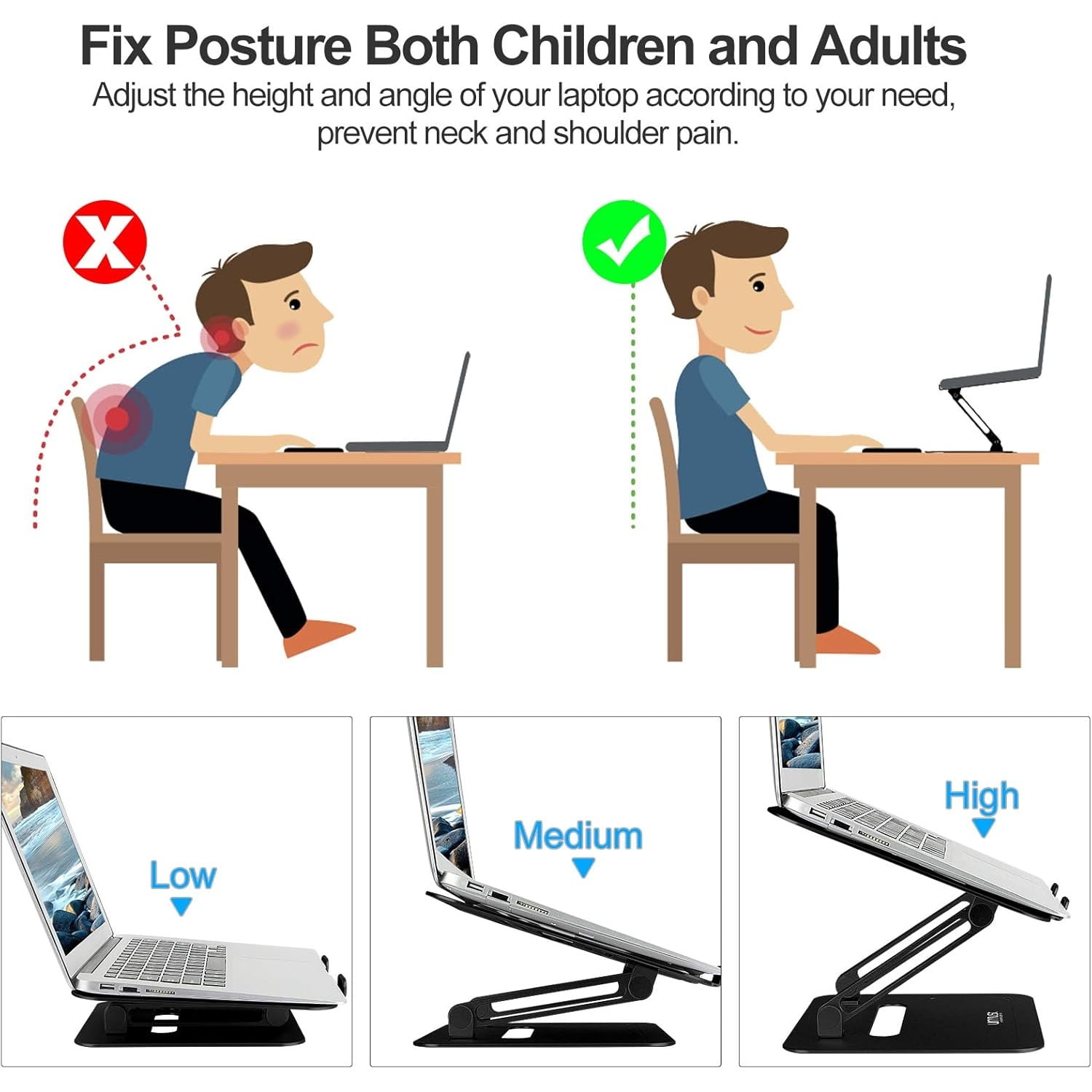 Adjustable Laptop Stand for Desk Aluminum Computer Stand for Laptop Riser Holder Notebook Stand Compatible with All Laptops 11-17 inch (Black)