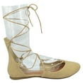 thumbnail image 2 of Soda Women's Shoes Ballet Flat Round Toe Lace Up Ankle Tie Gladiator style Tie Leg Design Harvest-S Camel Beige Nubuck Suede 11, 2 of 3