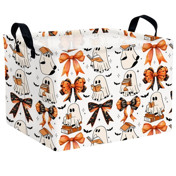 ASKETAM Cute Halloween Basket for Kids Trick or Treat Party Decor Storage Bin (Bow Ghost Reading)