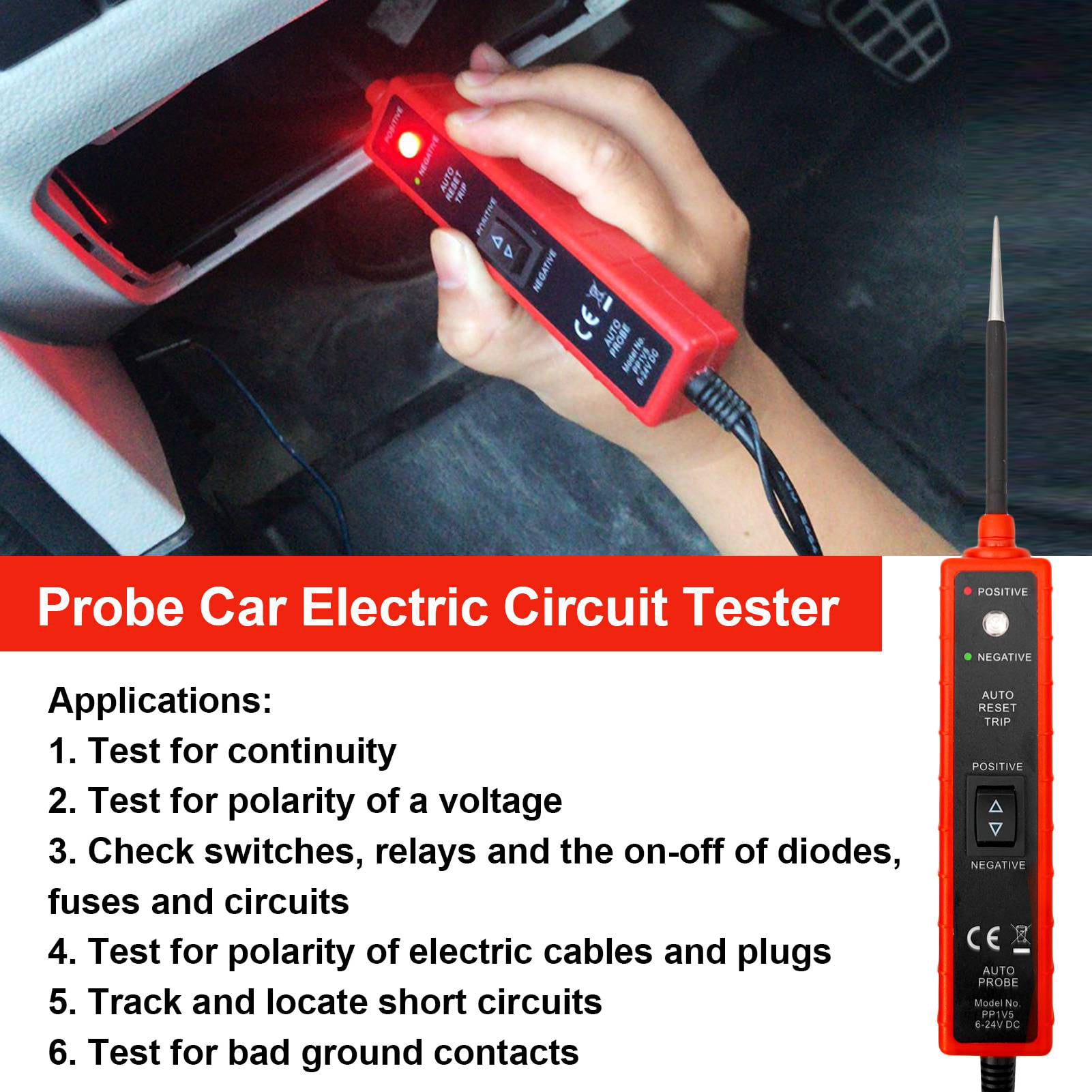 Kaxofang EM285 6-24V Car Electrical Circuit Test Pen Voltage Tester Power Probe Automotive Tool 