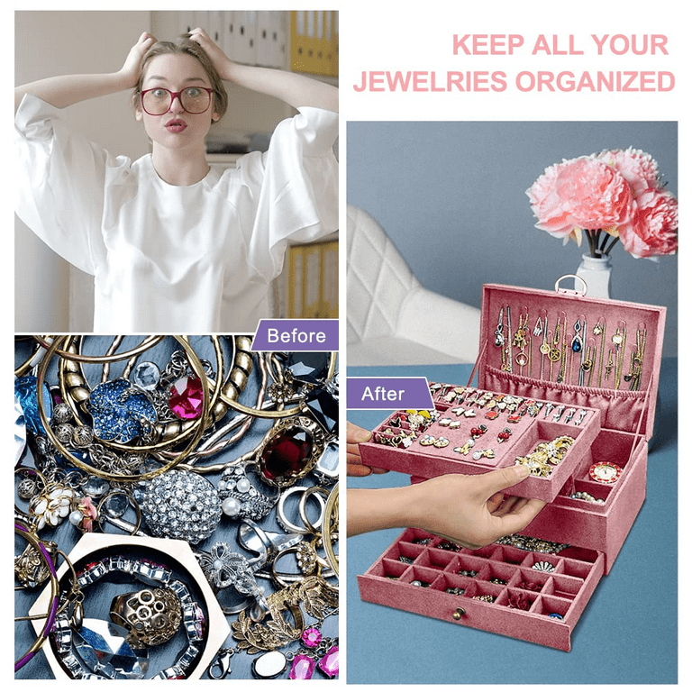 Welltop Jewelry Box Organizer for Women Girls 3 Layer Jewelry