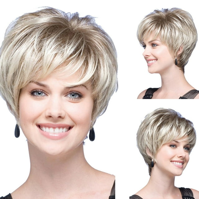 DPTALR Perruque Courte Ondulée Dégradée Blanche Naturelle pour Femmes Perruques Bouclées Synthétiques Filet Rose