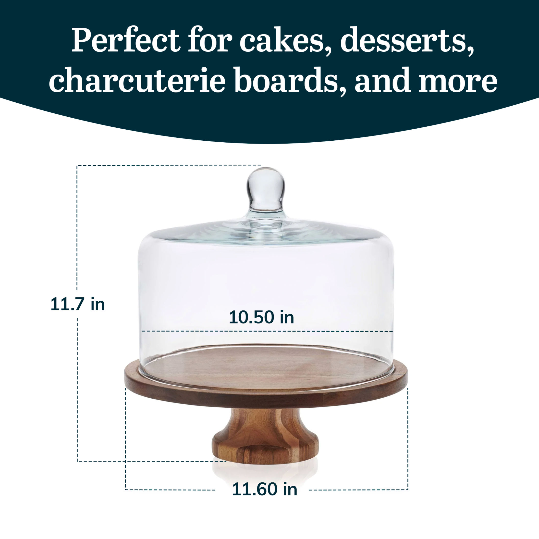 Libbey Acacia Wood Cake Stand with Glass Dome photo 3