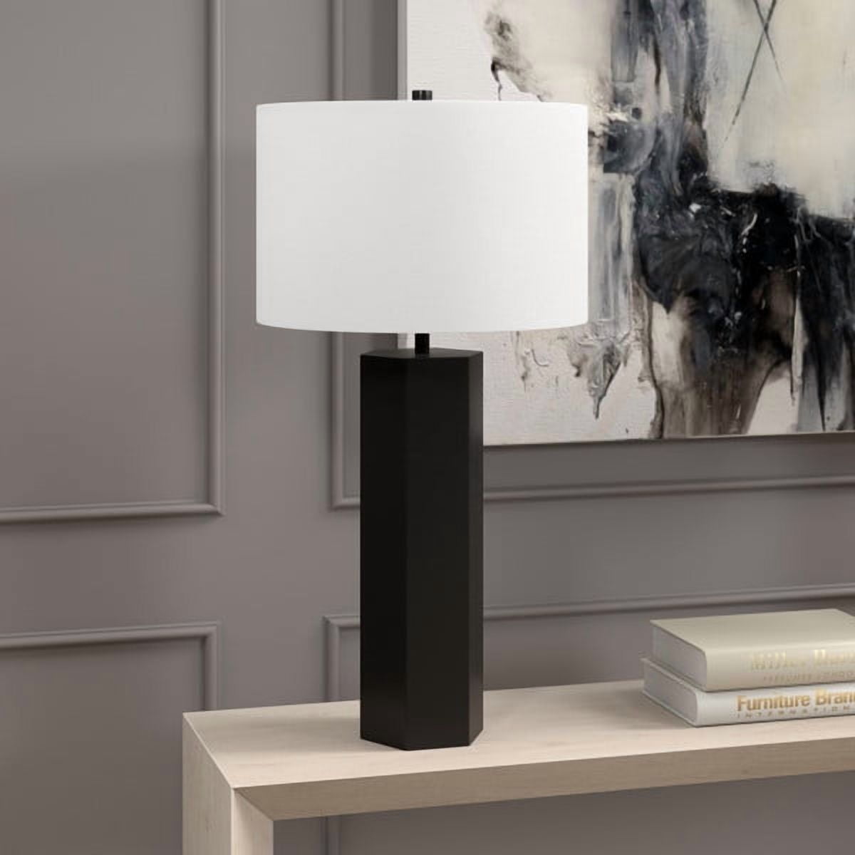 Warren 27.25" Tall Table Lamp with Fabric Shade in Blackened Bronze/White