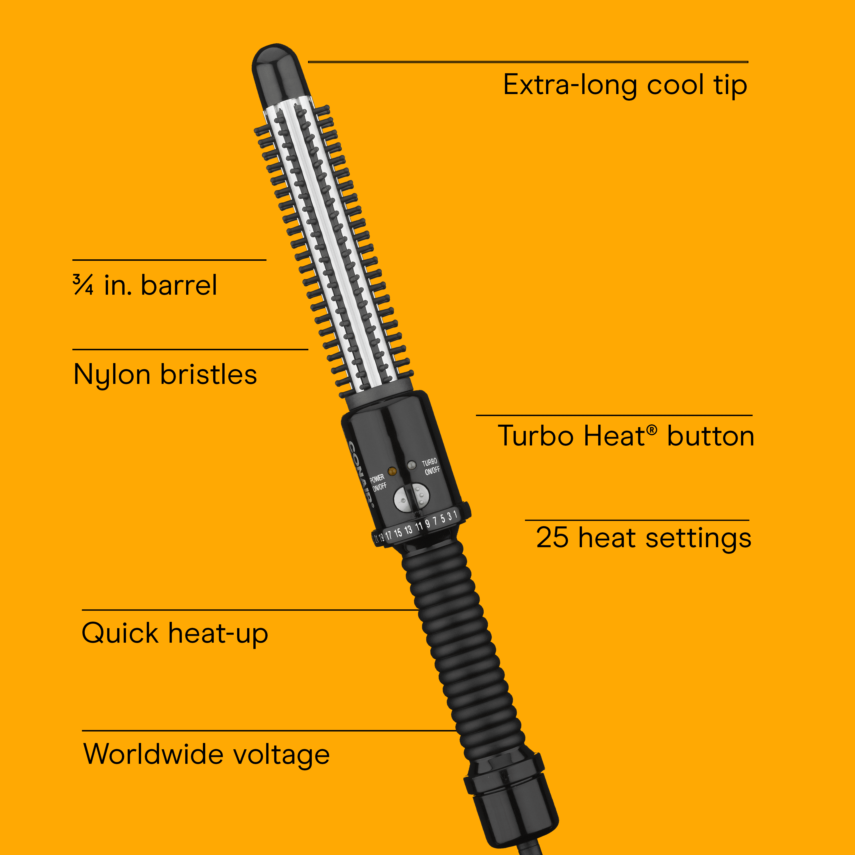 Conair Instant Heat 3/4" Curling Iron Brush, 30-Second Heat-Up, 25 Heat Settings