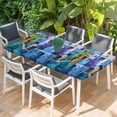 thumbnail image 2 of Abstract Blue Table Cloths for 5 Foot Rectangle Tables, Painting Buildings Geometric Modern Art Patio Waterproof Elastic Fitted Tablecloths, Washable Rectangular Table Cover for Camping, 2 of 8