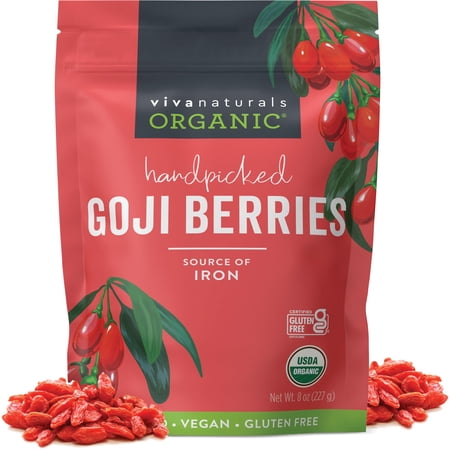 Viva Naturals Organic Dried Goji Berries, 8 Oz (227 G), Non-GMO, 227 g