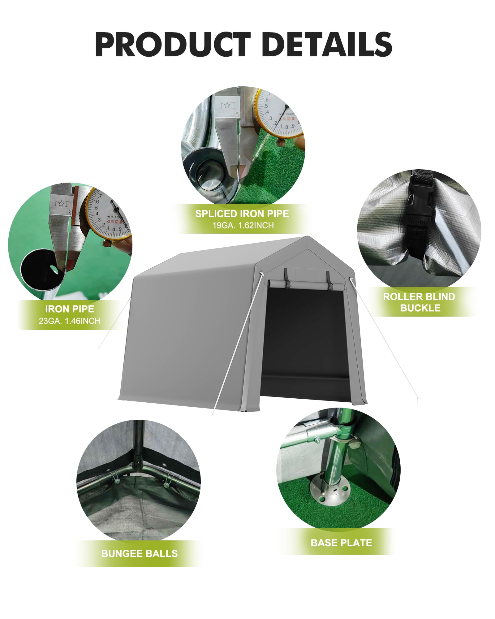 2025 New Carport Storage Shed, Portable Garage with Roll-Up Zipper Door, Heavy Duty Waterproof Tarp, Storage for Motorcycle, Bike, Firewood, Garden Tools