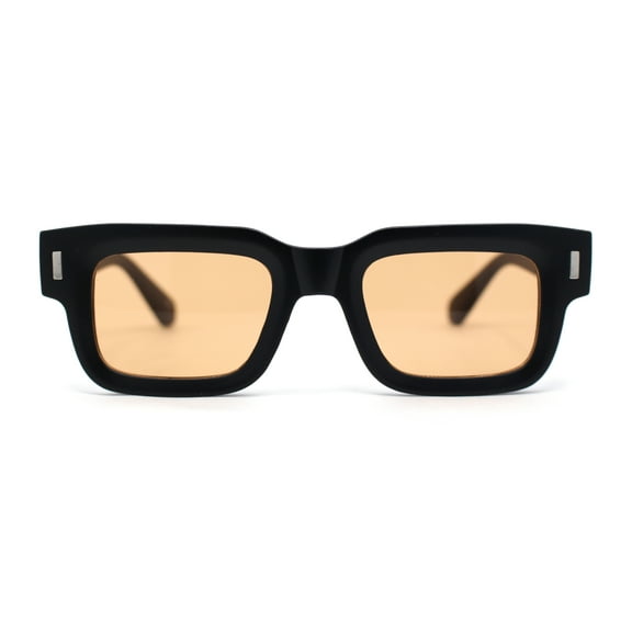 Womens Mod Narrow Rectangle Thick Plastic Horn Rim Sunglasses Matte Black - Light Brown