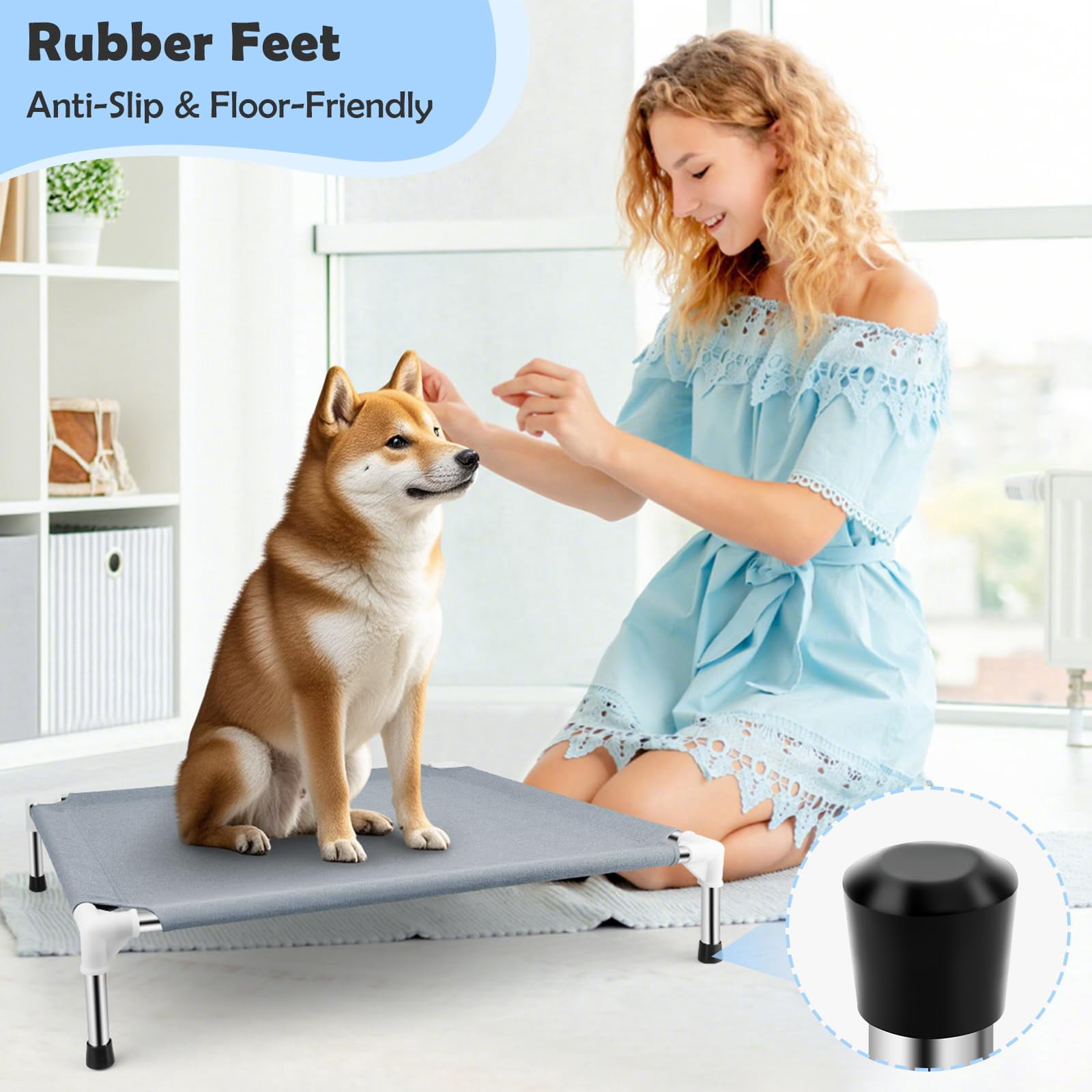 Elevated Dog Bed  Raised Outdoor For Medium Dogs Portable Pet Cots With No-slip Rubber Feet Double Layer Polyester Cotton
