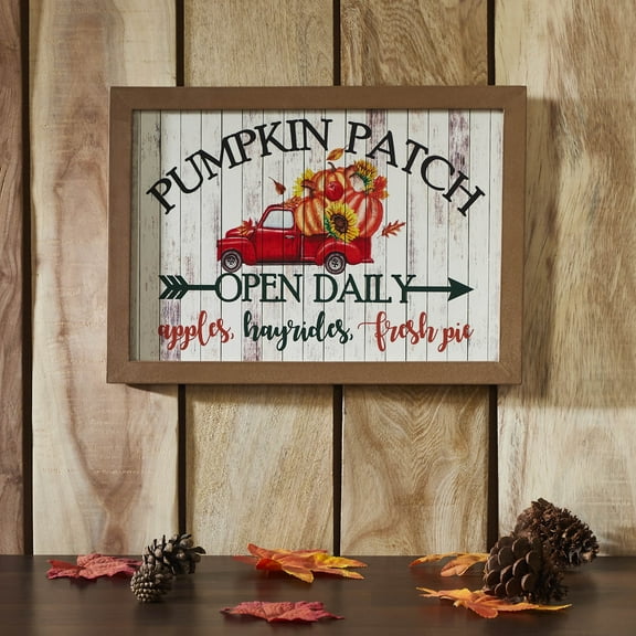 VHC Brands Shiplap Pumpkin Patch Red Truck Wall Sign 10x14, Holiday Wall and Door Decoration, Decor for Fall