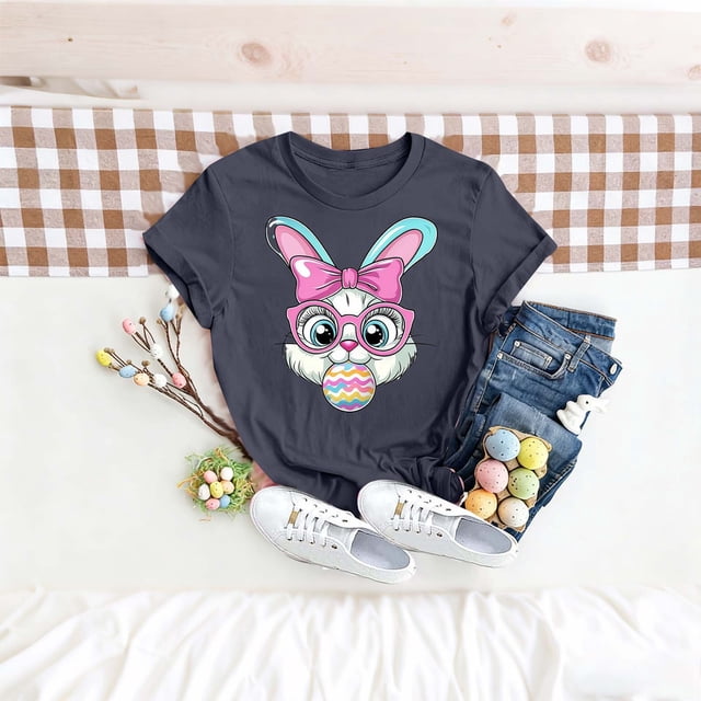 TaTaai Women's Cotton Easter Graphic T-Shirt Short Sleeve Crew Neck Loose Fit Casual Summer Chic Tee Family Daily Work Vacation Gift