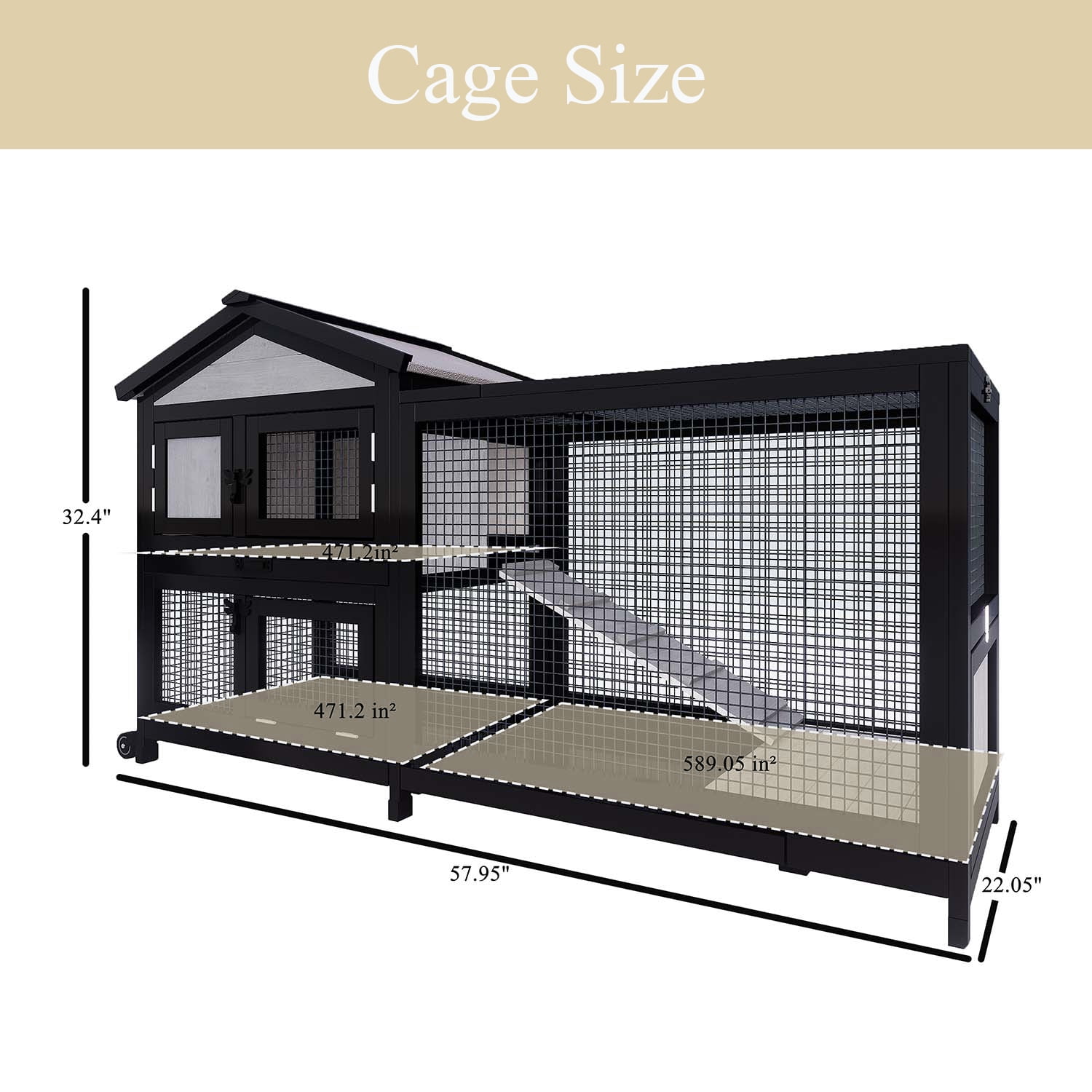 Large Rabbit Hutch Indoor Outdoor Chicken Coop Wooden Bunny Cage with Waterproof Roof