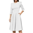 thumbnail image 2 of LISTHA Vintage Midi Dresses for Women Modest 3/4 Sleeve Crew Neck Wrap Dress A Line Pleated Wedding Guest Dress with Pockets White 2XL, 2 of 6