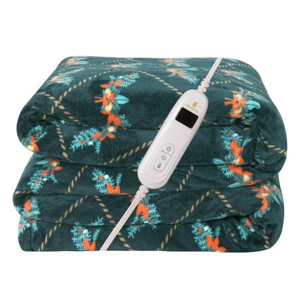 Twin Electric Heated Blanket Green MicroPlush Sherpa and Reversible