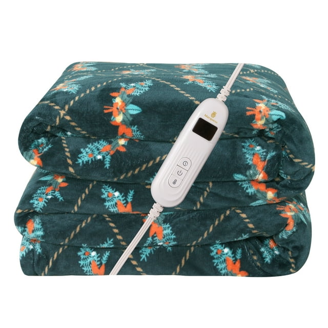 Twin Electric Heated Blanket Green MicroPlush Sherpa and Reversible