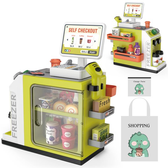 Set de juego POFJOEQ Cash Register, 48 unidades, dinero simulado y comida
