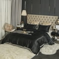 thumbnail image 5 of Move Over Black Satin Bedding Sets King Silk like Satin Duvet Cover Set White Fringe Pattern Satin Microfiber No Filling, 5 of 10