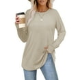 thumbnail image 4 of AELand Women's Long Sleeve Tops and Blouses, Thumb Hole Shirts Crew Neck Curved Hem Tunic T-shirts, 4 of 6