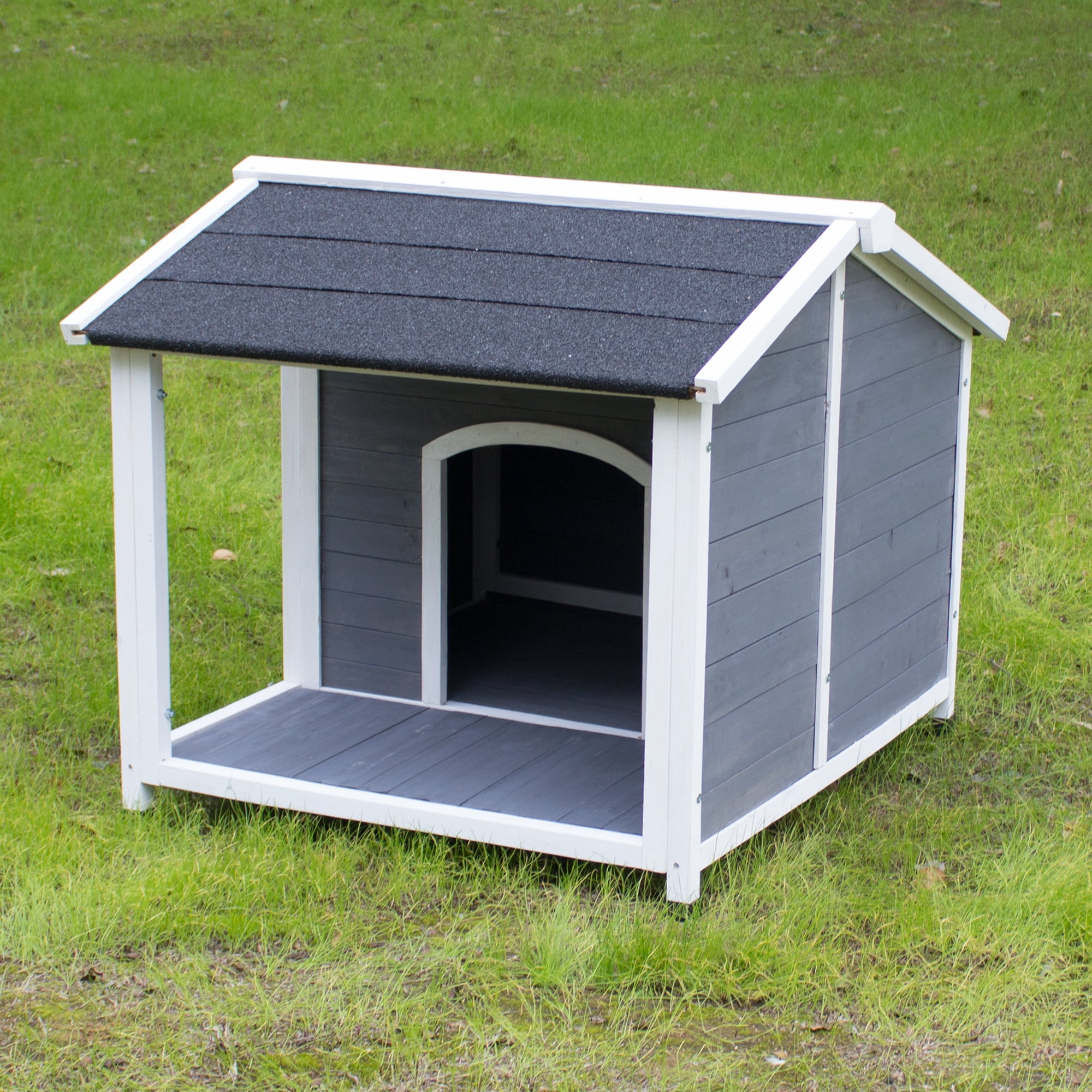 Aukfa Outdoor Wood Lodge Dog House, Pet Dog Puppy Shelter, Waterproof Dog House for Medium Pet