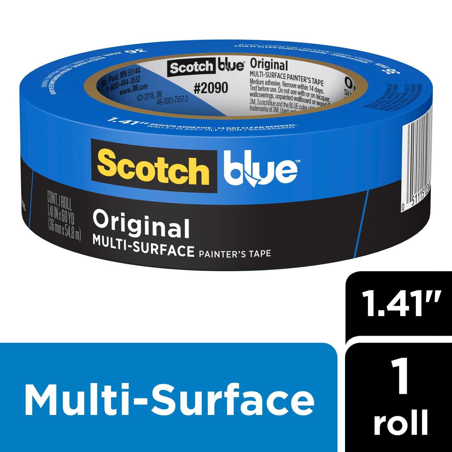 Ruban pour peintres pour surfaces multiples pour lignes de démarcation nettes ScotchBlue(MC) 36 mm x 54,8 m