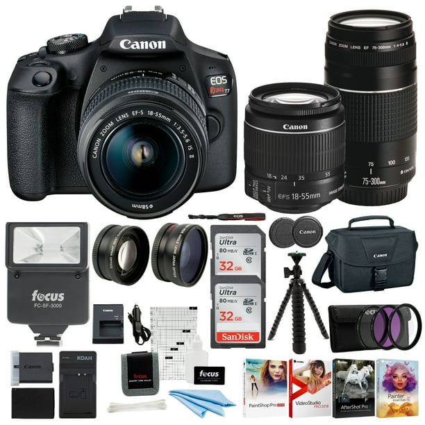 Canon EOS Rebel T7 DSLR Camera 1855 and 75300 Double Zoom Lens with