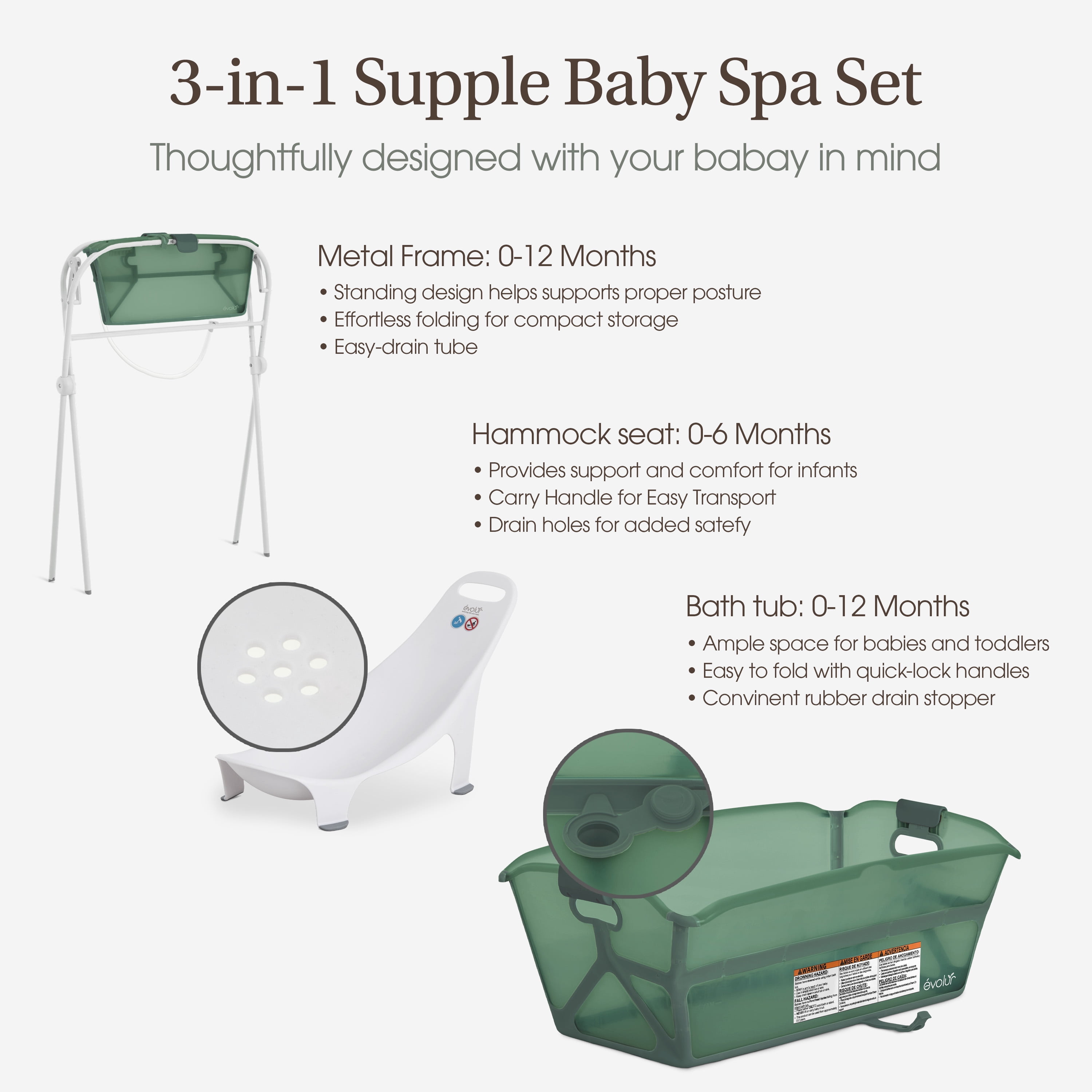 Evolur Supple Baby Spa Set, Green