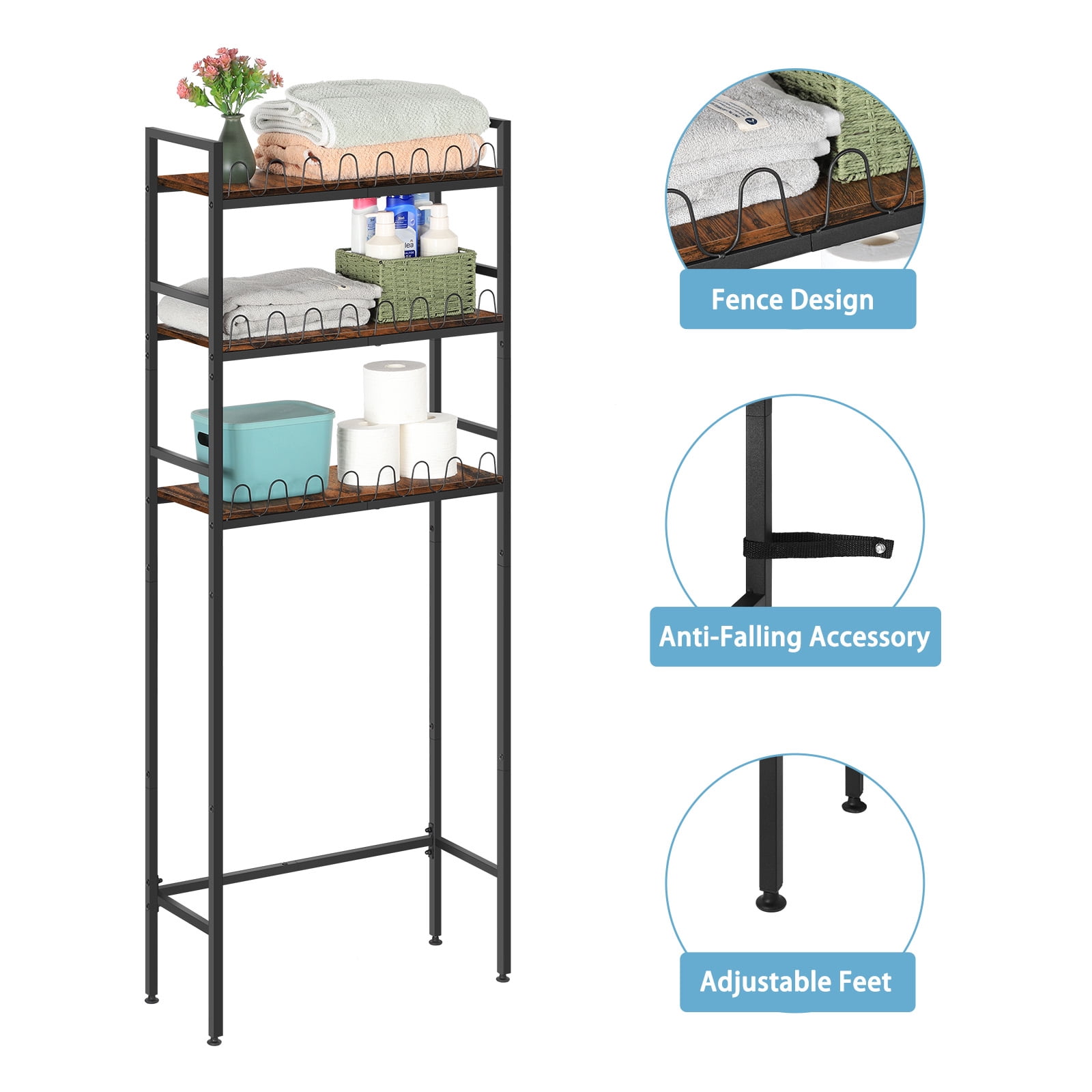 3-Tier Over The Toilet Storage Shelves Rack Heavy Duty Bathroom Organizer Metal